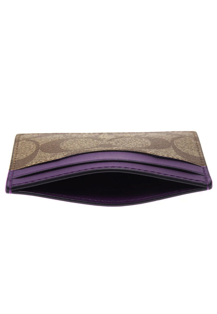 Coach Card Case In Signature Canvas - Brown/Boysenberry