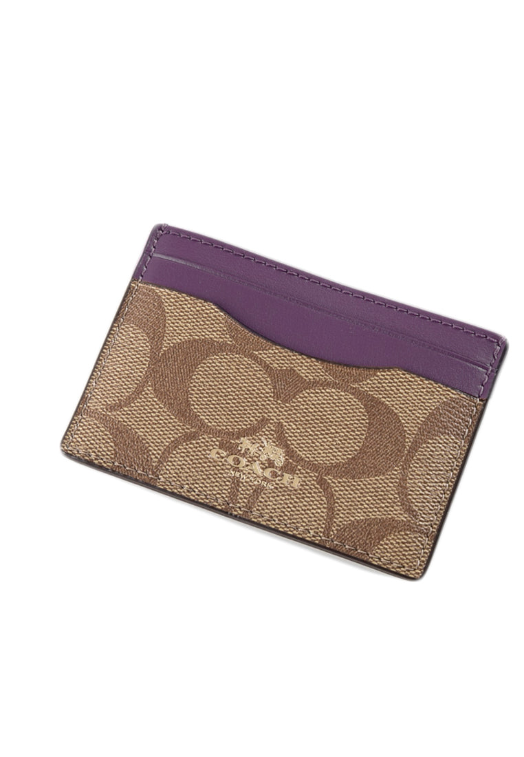 Coach Card Case In Signature Canvas - Brown/Boysenberry