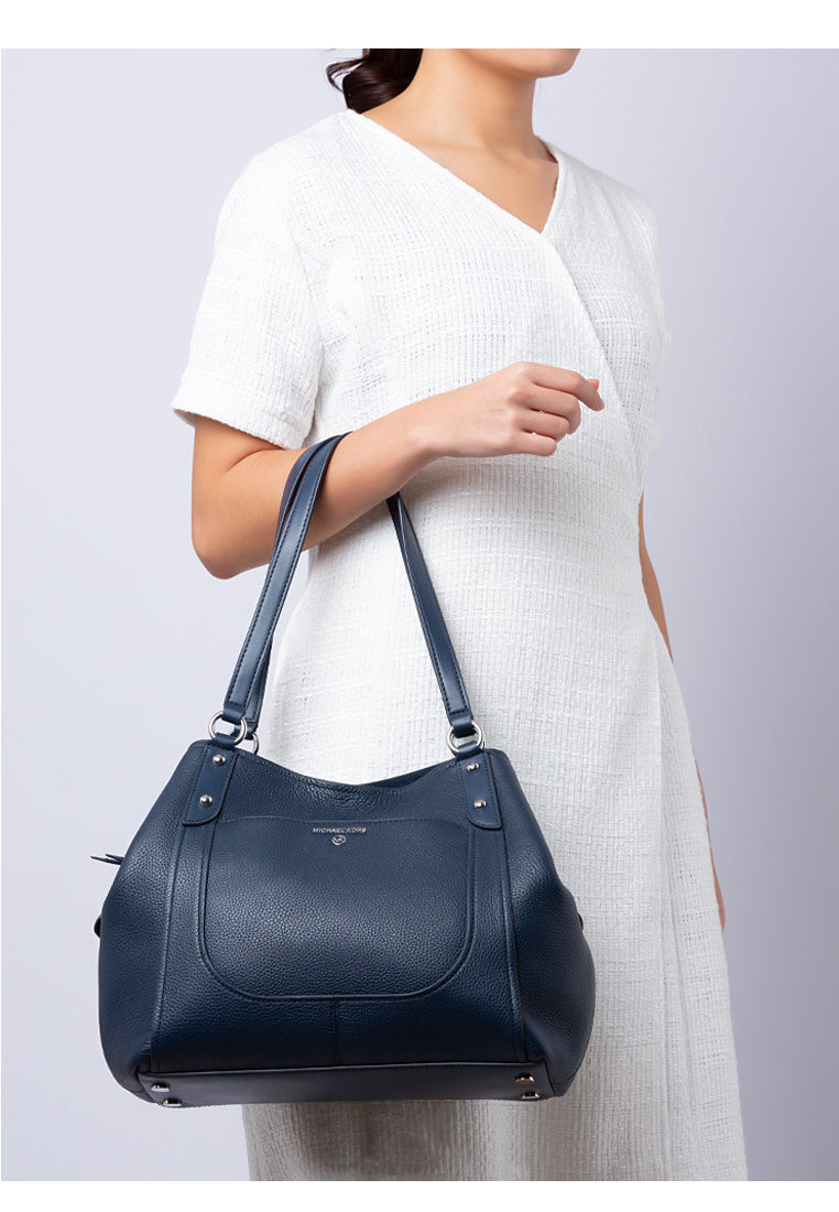 Michael Kors Molly Large Pebbled Leather Tote Bag - Navy