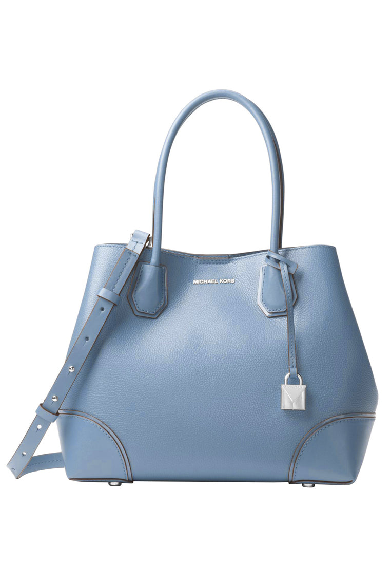 Michael Kors Mercer Gallery Small Pebbled Leather Satchel Bag - Pale Blue