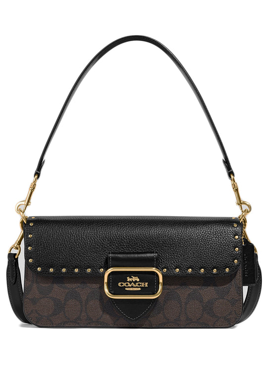 Coach Morgan Shoulder Bag In Colorblock Signature Canvas With Rivets - Dark Brown