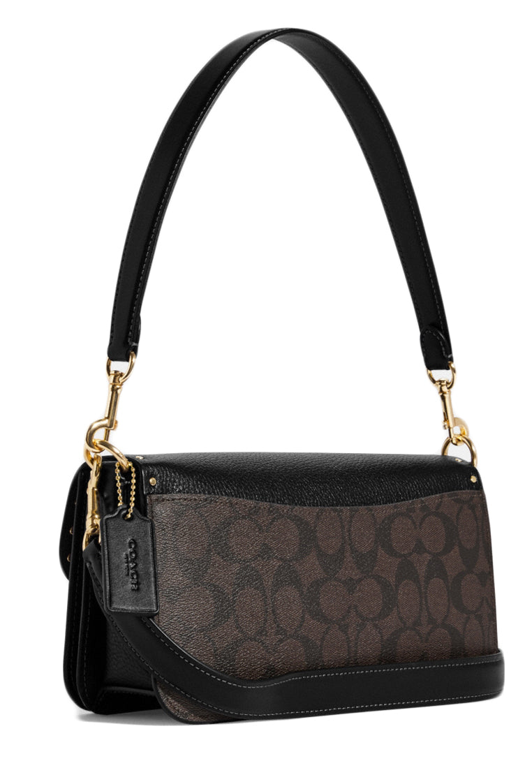 Coach Morgan Shoulder Bag In Colorblock Signature Canvas With Rivets - Dark Brown
