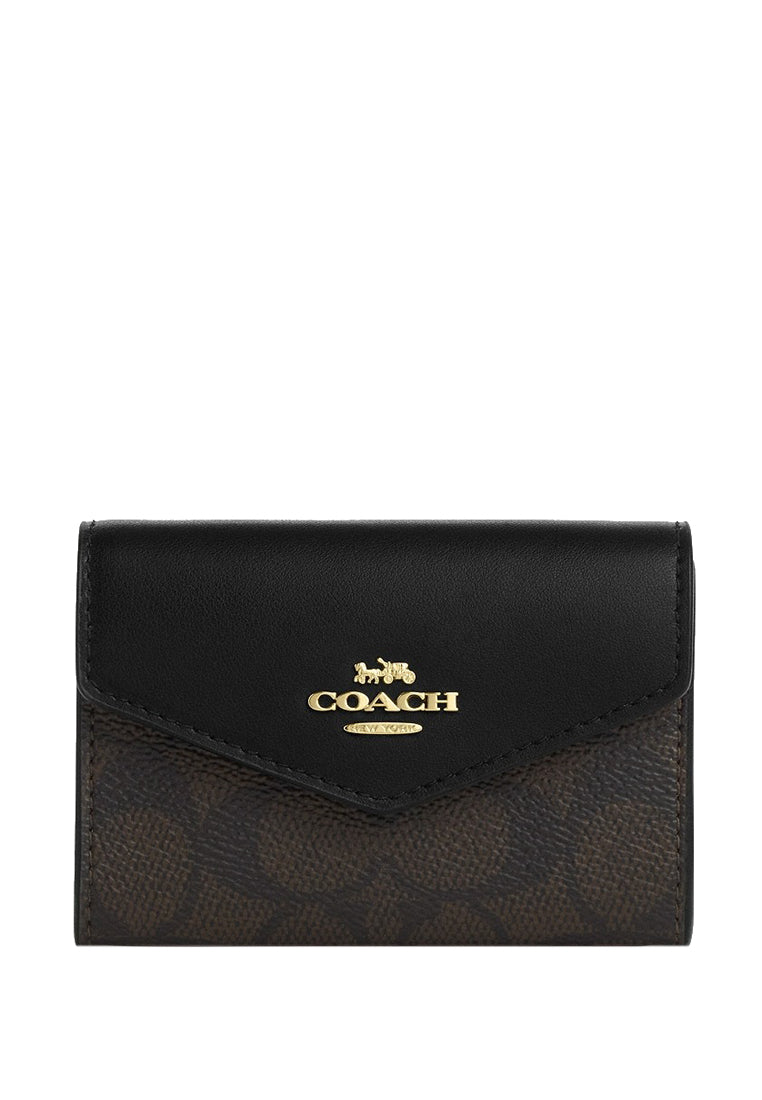 Coach Flap Card Case In Signature Canvas - Walnut/Black