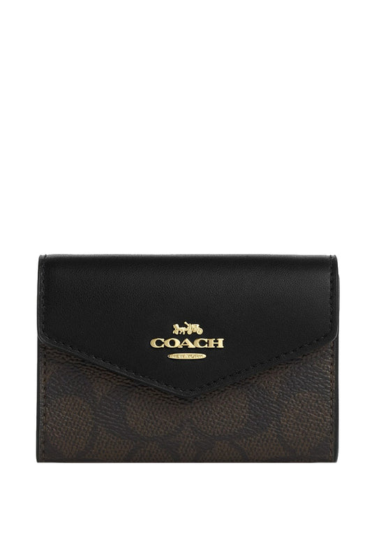 Coach Flap Card Case In Signature Canvas - Walnut/Black