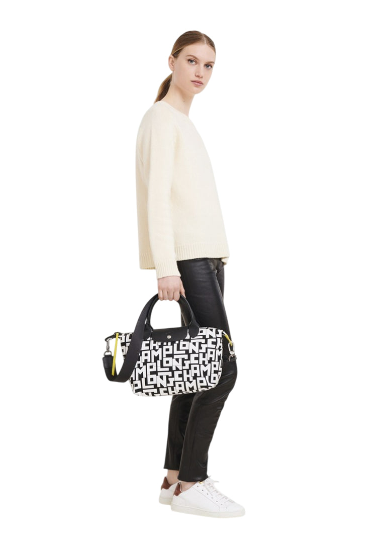 Longchamp Le Pliage LGP Small Top Handle Bag - White/Black