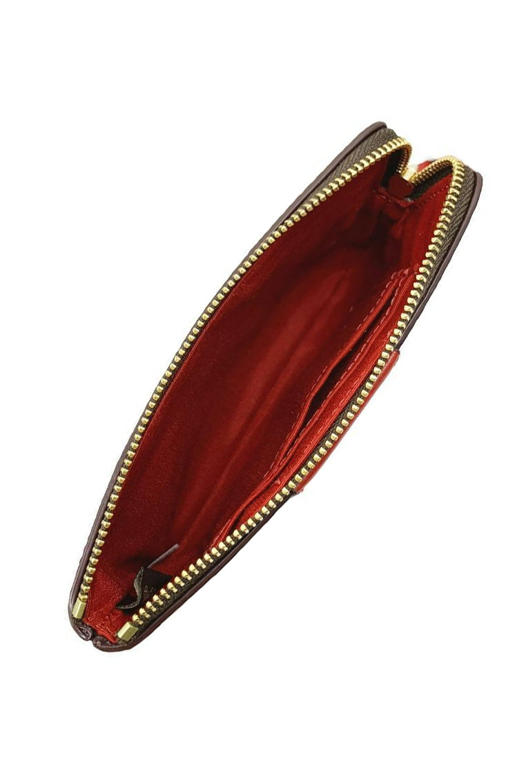 Coach Corner Zip Wristlet In Signature Canvas With Stripe - Walnut/Bold Red