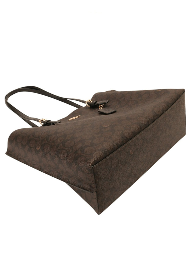 Coach Mollie Tote Bag In Signature Canvas - Walnut Black