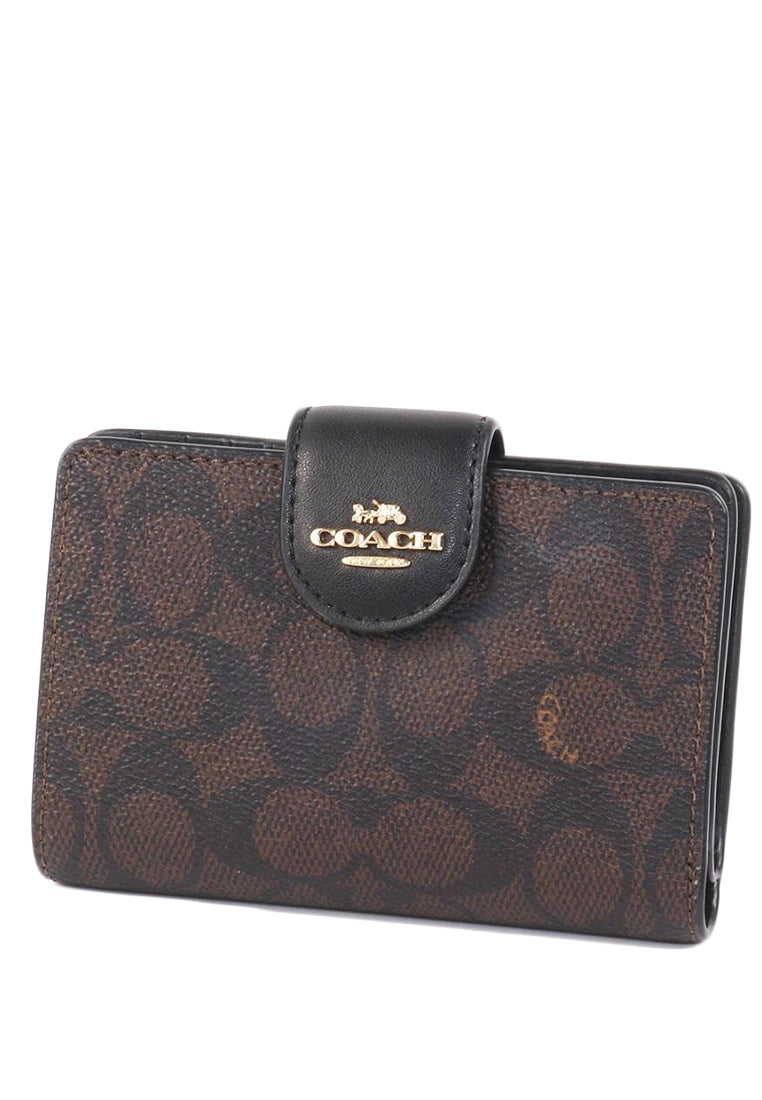 Coach Medium Corner Zip Wallet In Signature Canvas - Walnut/Black