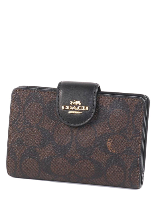Coach Medium Corner Zip Wallet In Signature Canvas - Walnut/Black