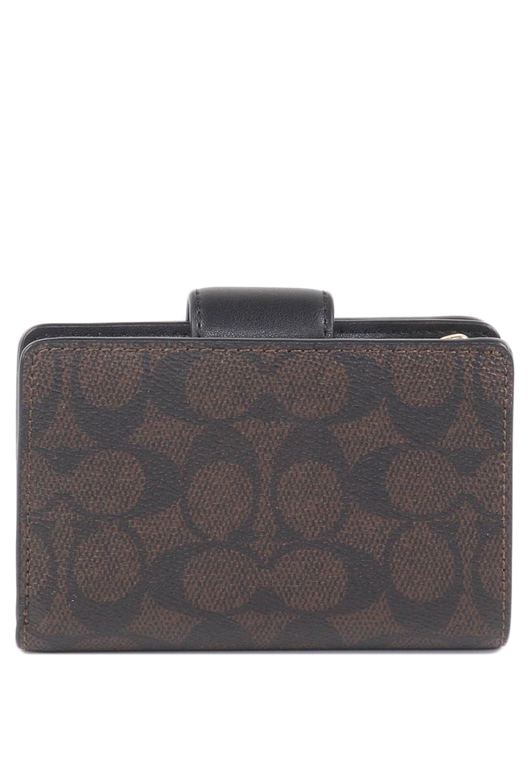 Coach Medium Corner Zip Wallet In Signature Canvas - Walnut/Black