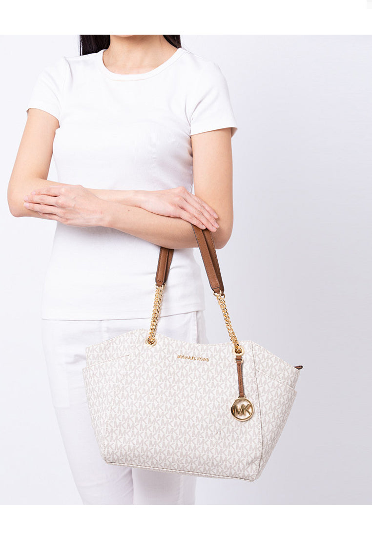 Michael Kors Jet Set Travel Large Chain Shoulder Tote In Signature - Vanilla