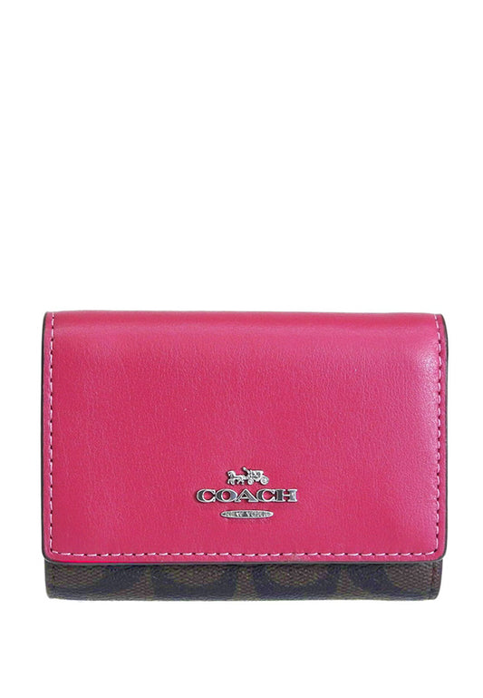 Coach Micro Wallet In Signature Canvas - Brown/Bright Violet