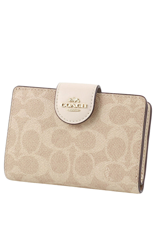 Coach Medium Corner Zip Wallet In Signature Canvas - Sand White