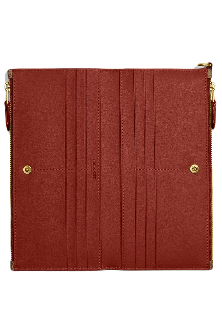 Coach Double Zip Wallet In Signature Canvas - Tan Rust
