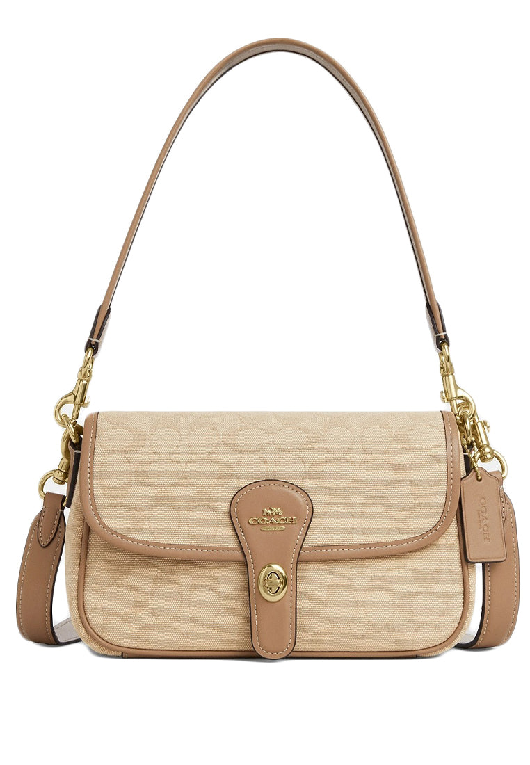 Coach Hadley Shoulder Bag With Signature Canvas - Dark Natural