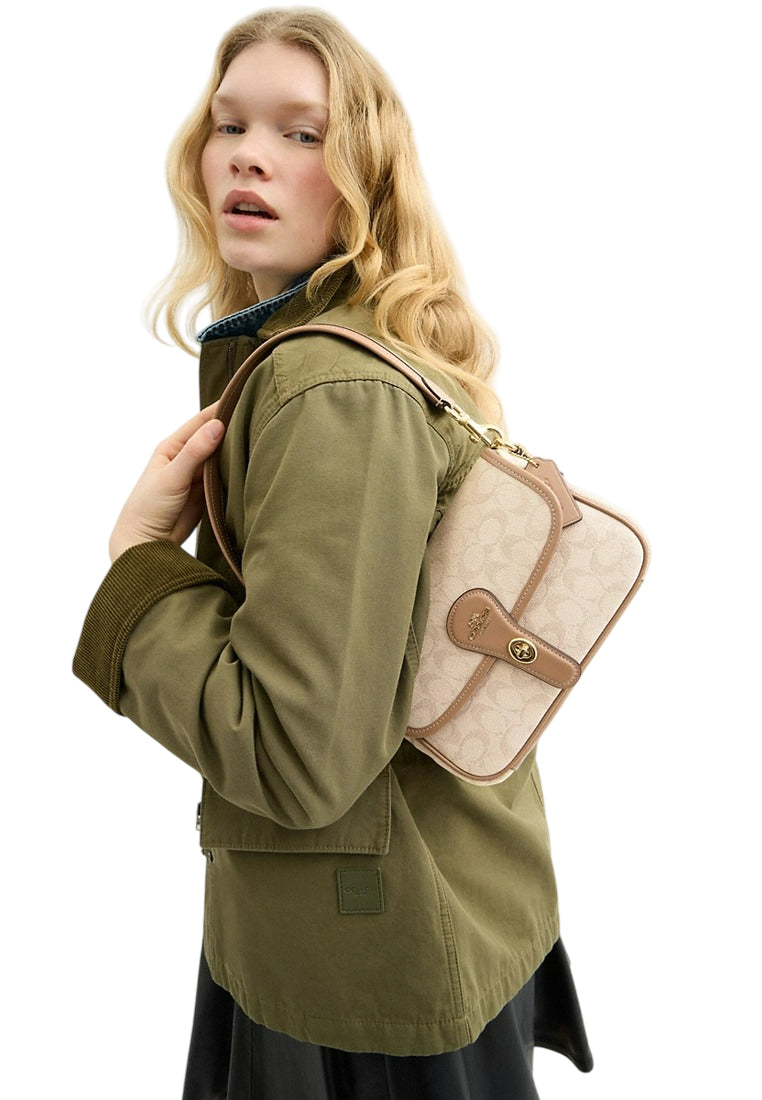 Coach Hadley Shoulder Bag With Signature Canvas - Dark Natural