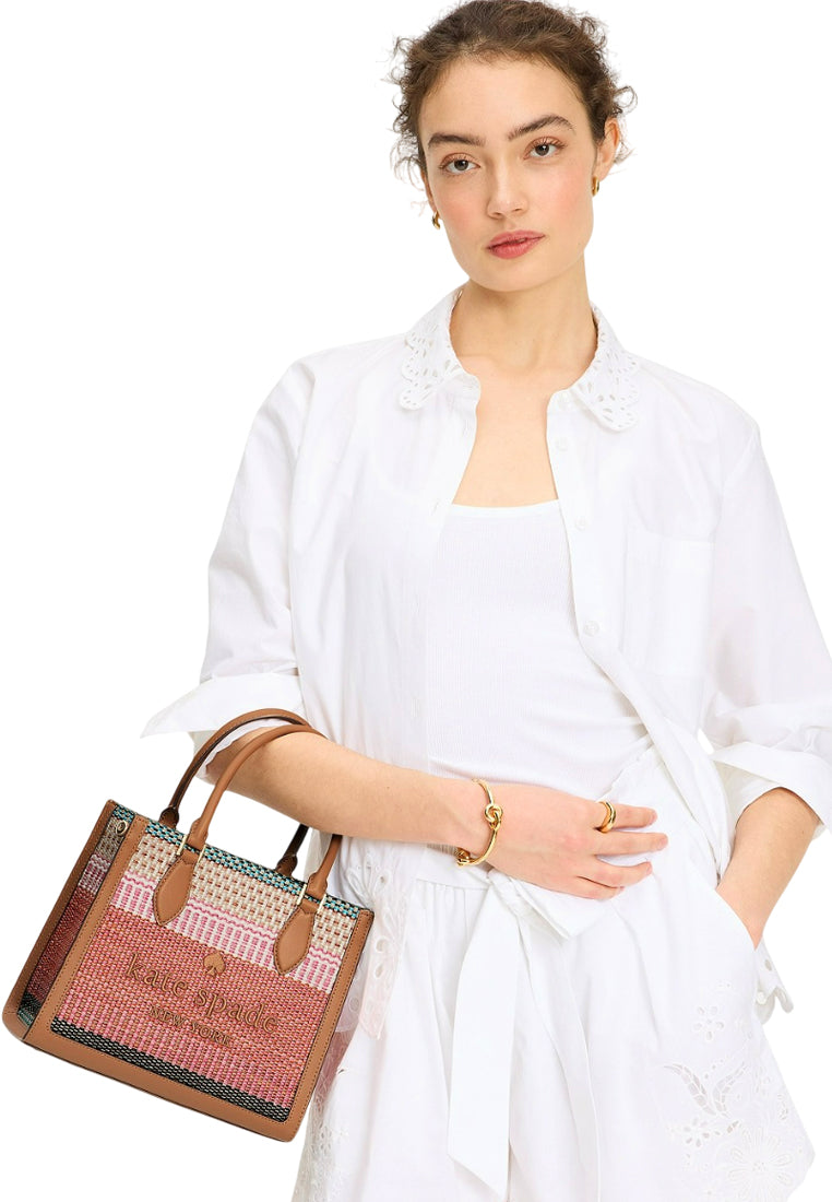 Kate Spade Ellie Straw Small Tote - Pink Multi