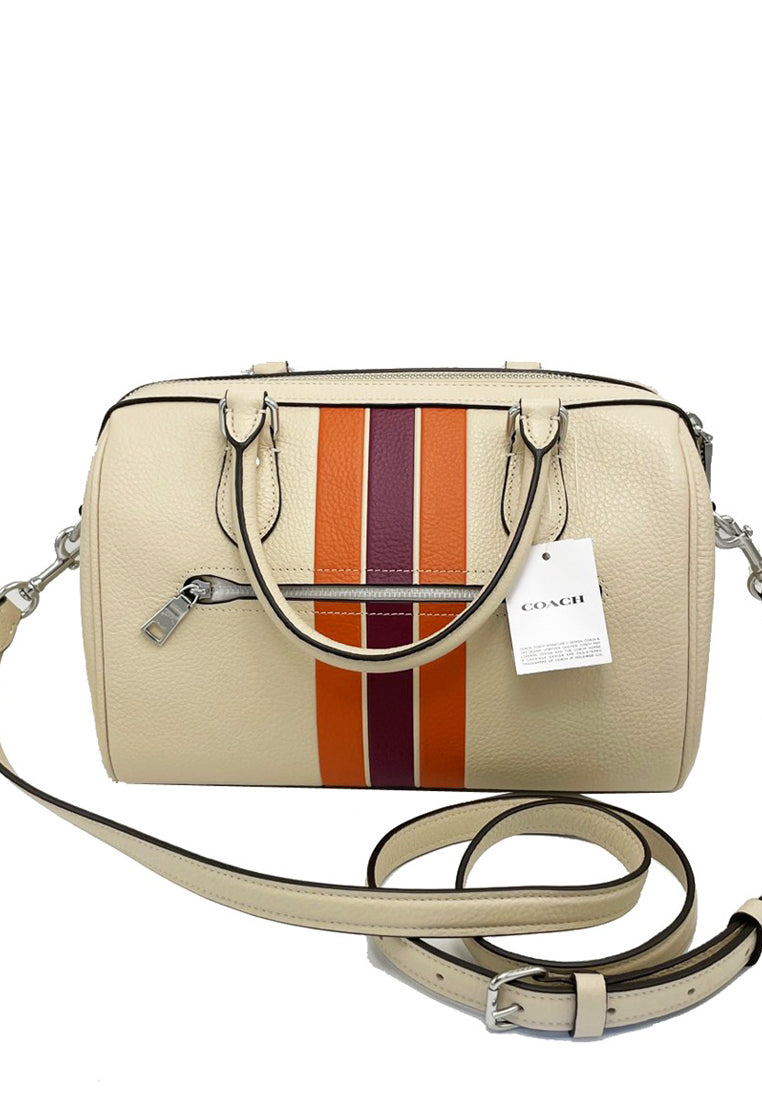 Coach Rowan Satchel Bag With Stripe - Ivory/Multi