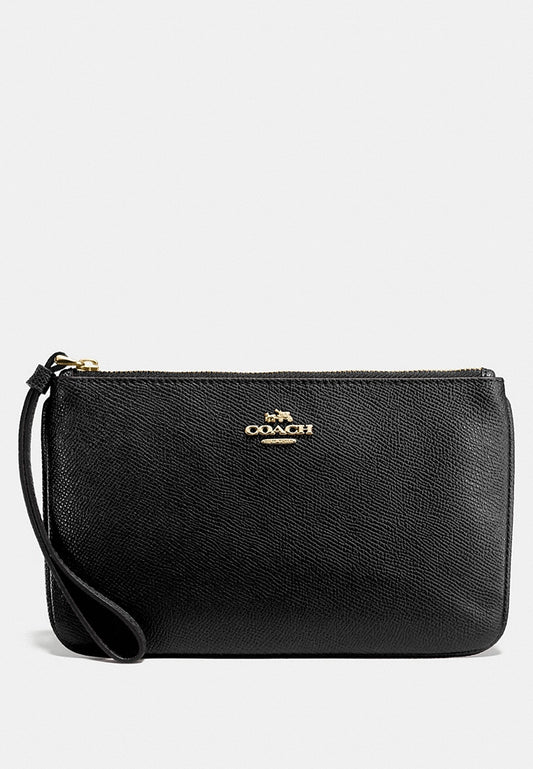 Coach Large Wristlet In Crossgrain Leather- Black
