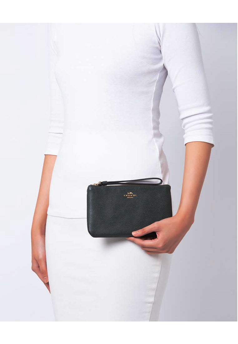 Coach Large Wristlet In Crossgrain Leather- Black