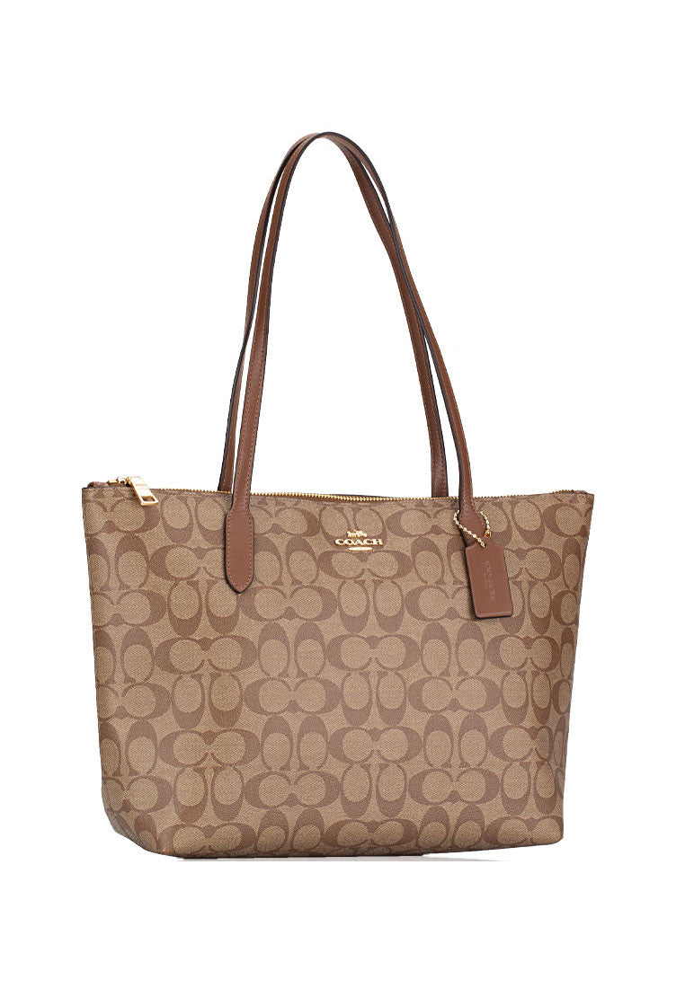 Coach Zip Top Tote In Signature Canvas - Brown