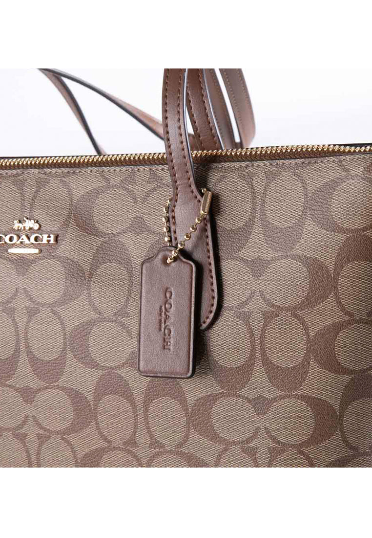 Coach Zip Top Tote In Signature Canvas - Brown