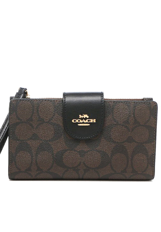 Coach Tech Wallet In Colorblock Signature Canvas - Dark Brown