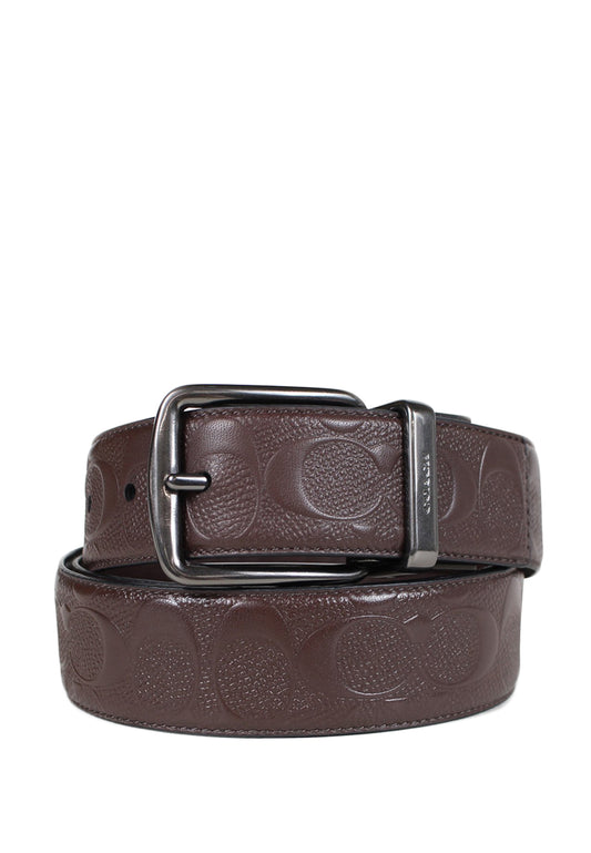 Coach Mens Wide Harness Cut-To-Size Reversible Signature Leather Belt - Mahogany