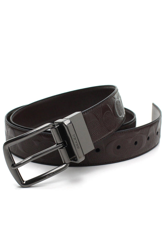 Coach Mens Wide Harness Cut-To-Size Reversible Signature Leather Belt - Mahogany