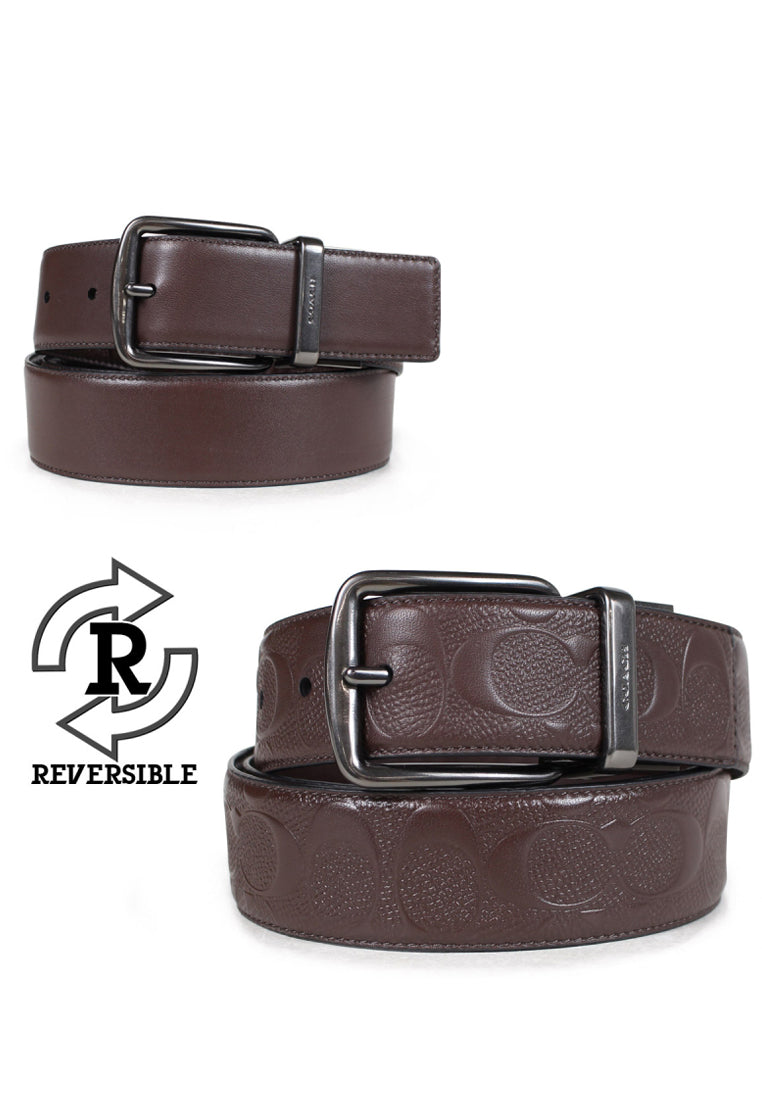 Coach Mens Wide Harness Cut-To-Size Reversible Signature Leather Belt - Mahogany