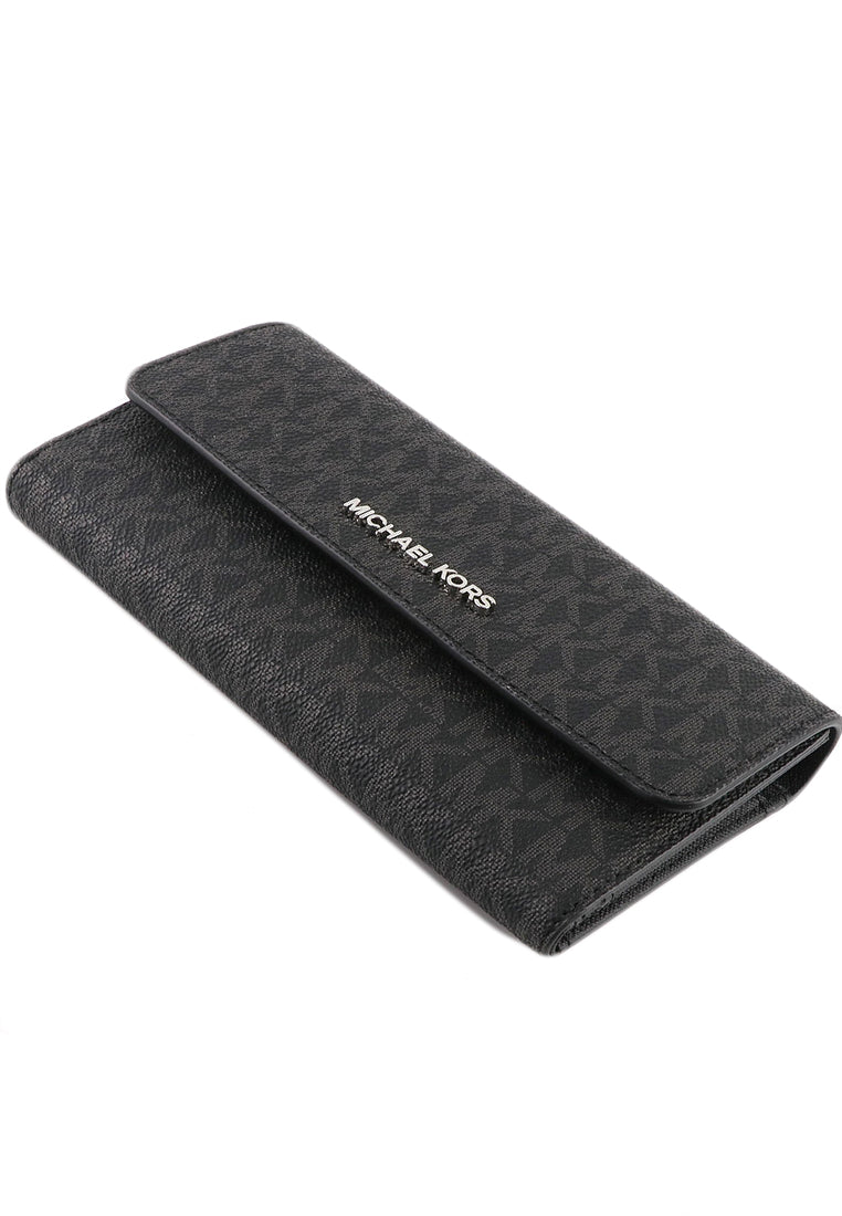 Michael Kors Jet Set Travel Large Trifold Wallet In Signature - Black