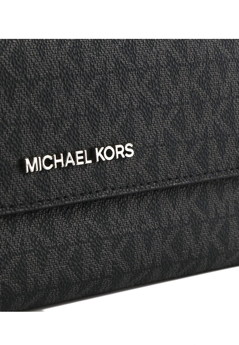 Michael Kors Jet Set Travel Large Trifold Wallet In Signature - Black