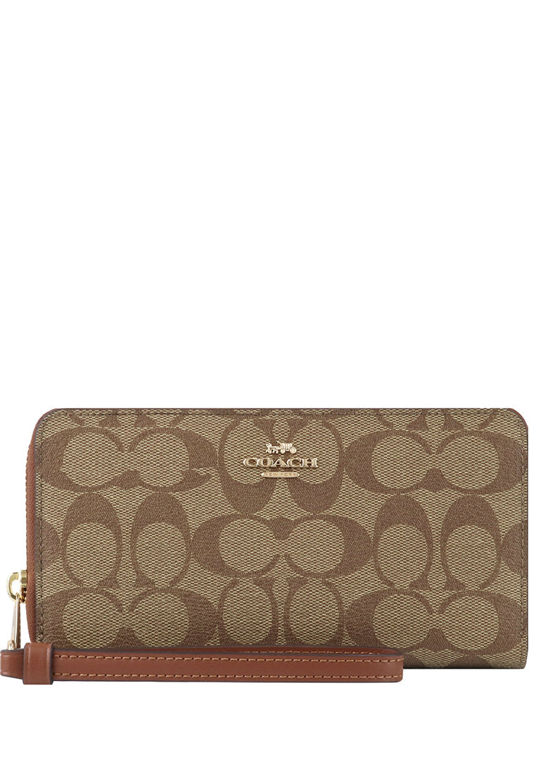 Coach Long Zip Around Wallet In Signature Canvas - Brown