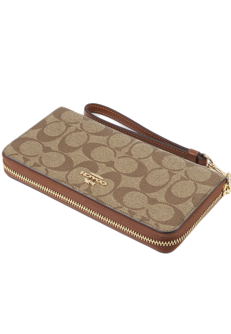Coach Long Zip Around Wallet In Signature Canvas - Brown
