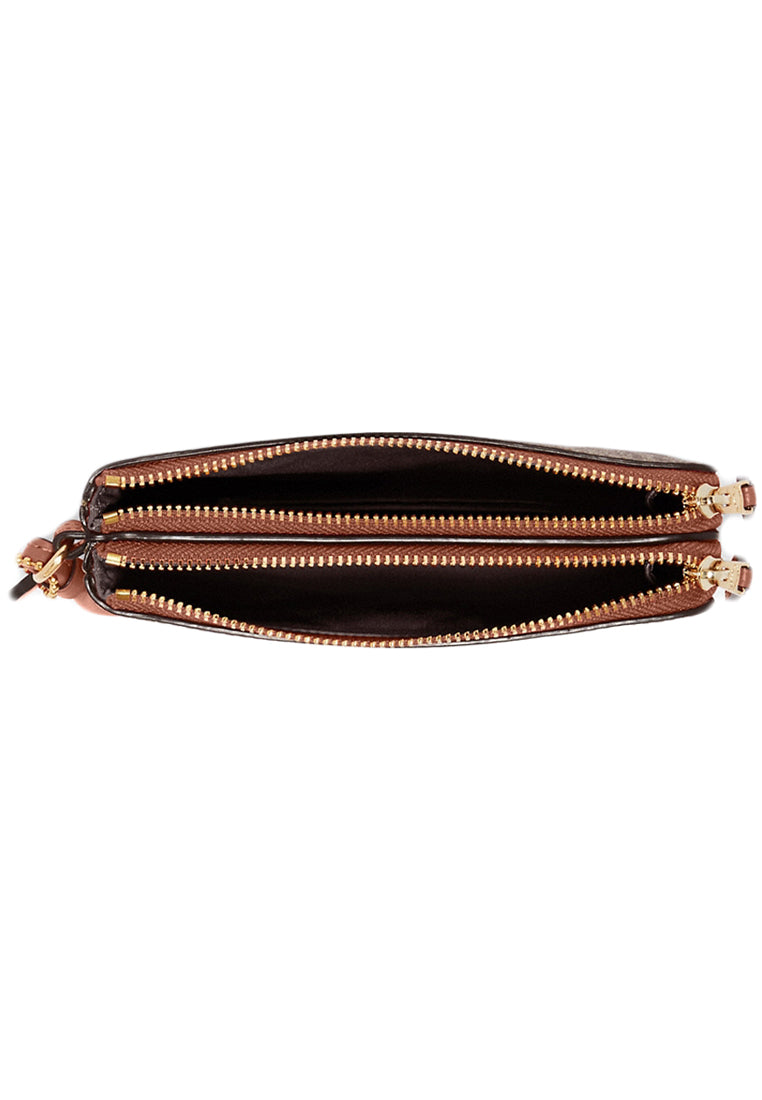 Coach Double Corner Zip Wristlet In Signature Canvas - Brown