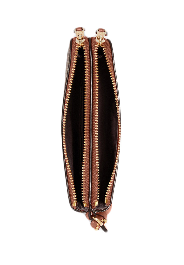 Coach Double Corner Zip Wristlet In Signature Canvas - Brown