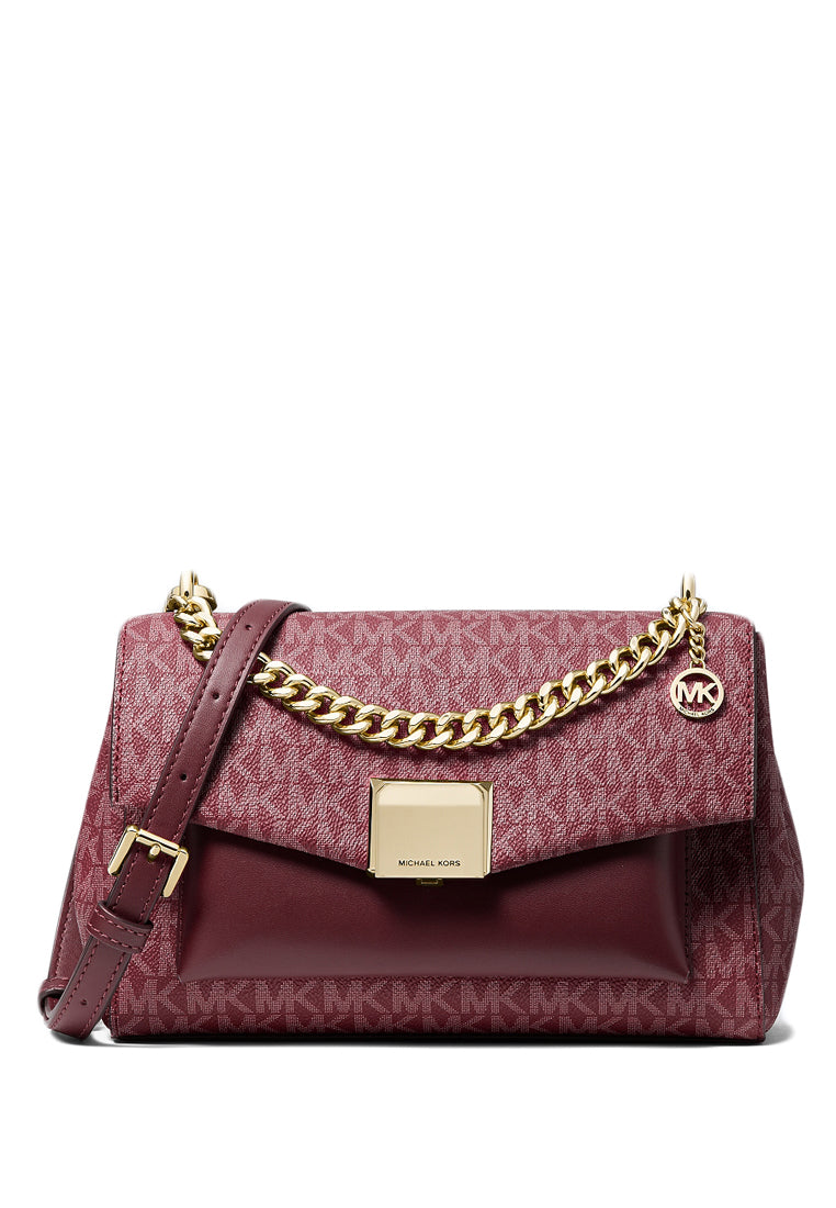 Michael Kors Lita Medium Two-Tone Logo Crossbody Bag - Merlot