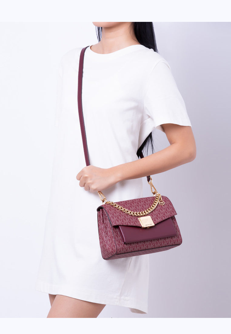 Michael Kors Lita Medium Two-Tone Logo Crossbody Bag - Merlot