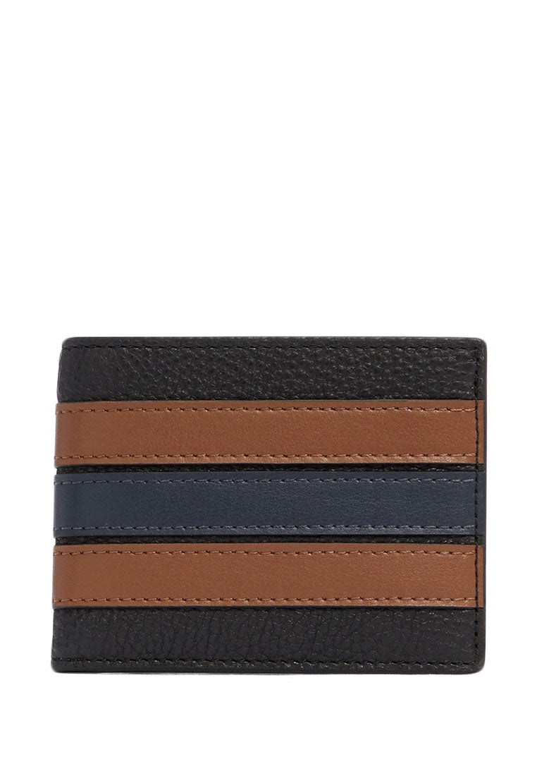 Coach Mens Slim Billfold Wallet With Varsity Stripe - Black/Brown/Navy