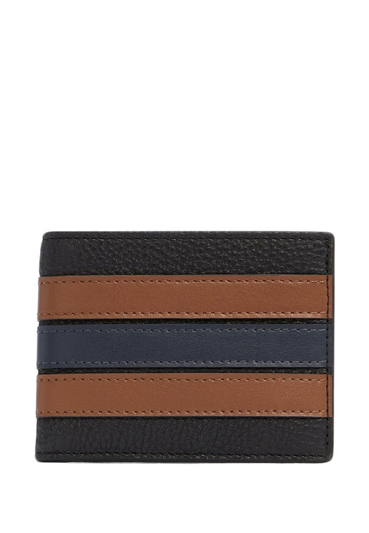 Coach Mens Slim Billfold Wallet With Varsity Stripe - Black/Brown/Navy