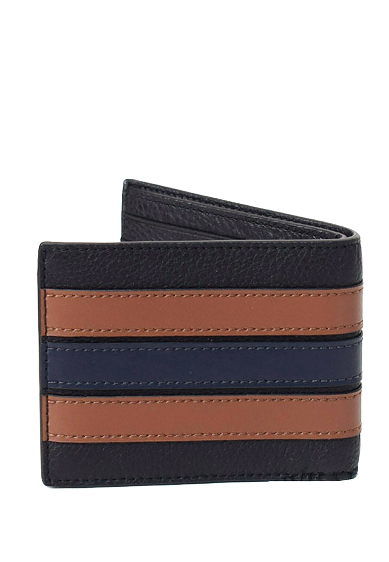 Coach Mens Slim Billfold Wallet With Varsity Stripe - Black/Brown/Navy