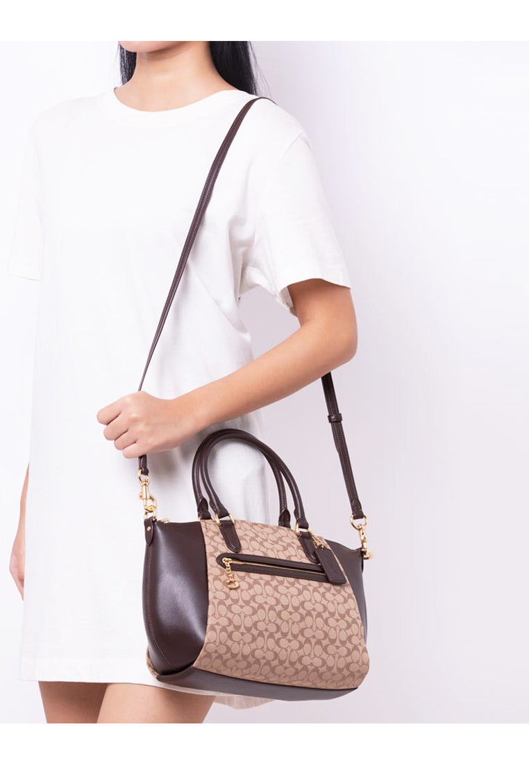 Coach Elise Satchel In Signature Jacquard - Brown