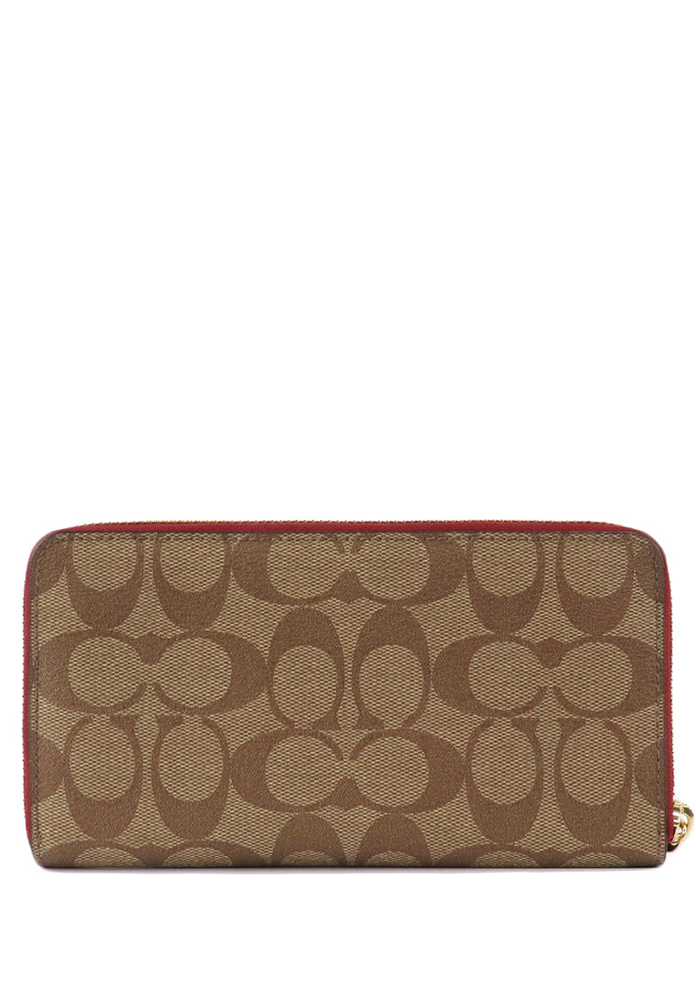 Coach Long Zip Around Wallet In Signature Canvas - Brown/Cherry