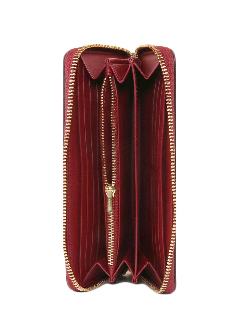 Coach Long Zip Around Wallet In Signature Canvas - Brown/Cherry