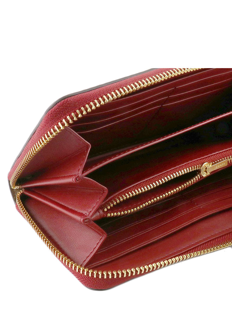 Coach Long Zip Around Wallet In Signature Canvas - Brown/Cherry