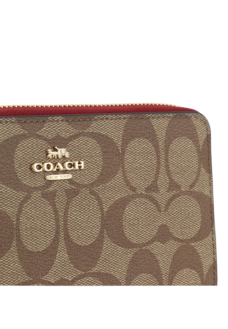 Coach Long Zip Around Wallet In Signature Canvas - Brown/Cherry