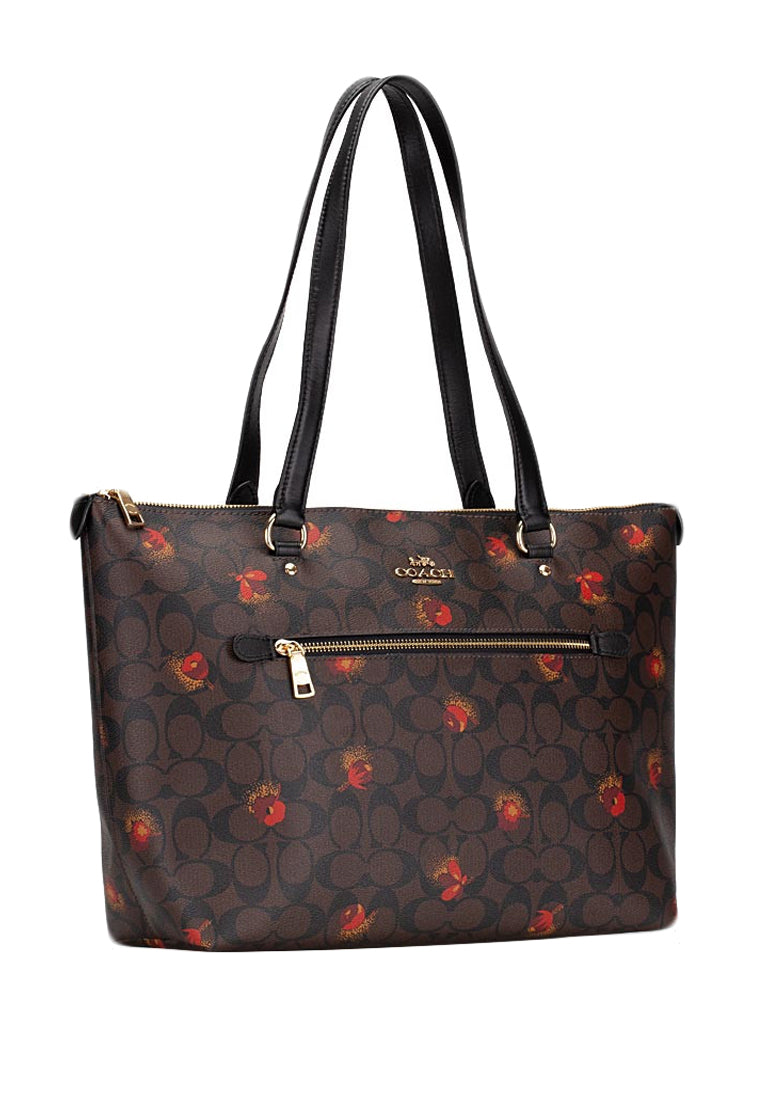 Coach Gallery Tote In Signature With Pop Floral Print - Dark Brown/Multi