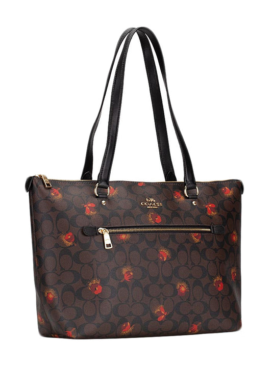 Coach Gallery Tote In Signature With Pop Floral Print - Dark Brown/Multi