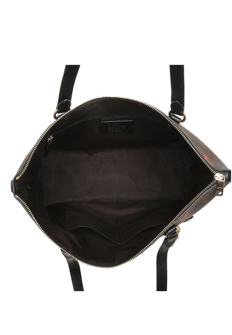 Coach Gallery Tote In Signature With Pop Floral Print - Dark Brown/Multi