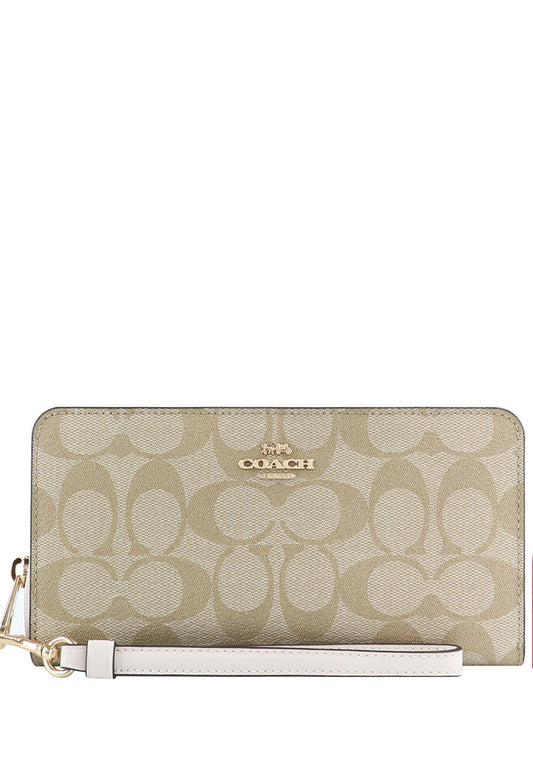 Coach Long Zip Around Wallet In Signature Canvas - Light Brown/White